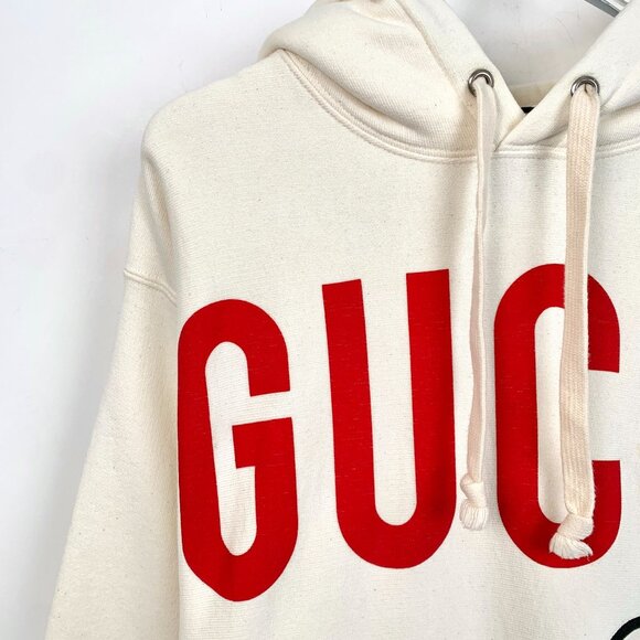 Gucci Unisex Ivory Hoodie With Red Logo & Lamb Graphic - Picture 3 of 8